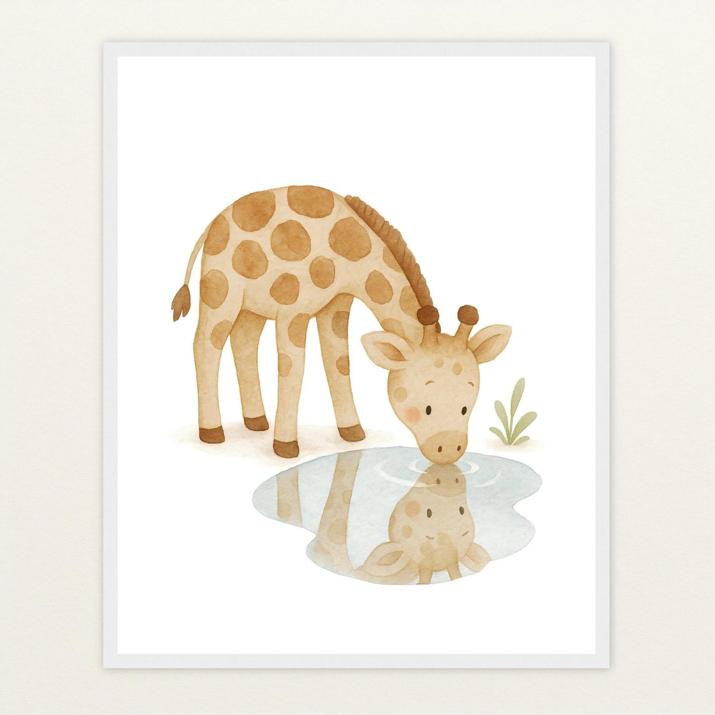 Greta die Giraffe - Motiv: "Trinken" Poster mit Holzrahmen von tinylearner