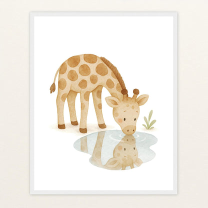 Greta die Giraffe - Motiv: "Trinken" Poster mit Holzrahmen von tinylearner