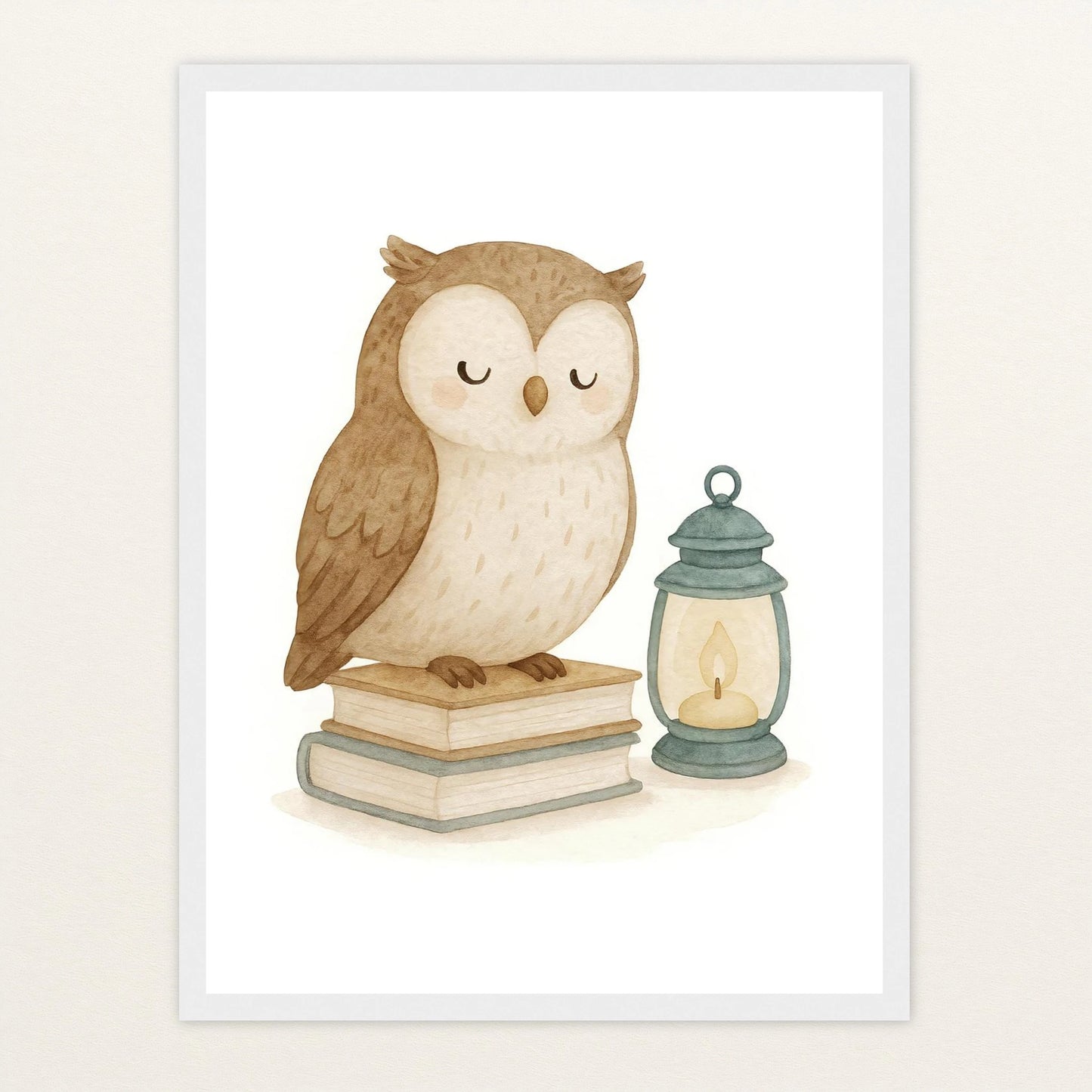 Emmi die Eule - Motiv: "Buch" Poster mit Holzrahmen von tinylearner