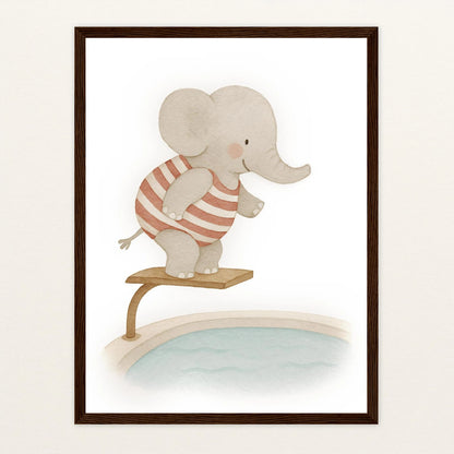 Emil der Elefant - Motiv: "Pool" Poster mit Holzrahmen von tinylearner