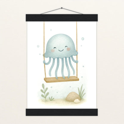 Quinn die Qualle - Motiv: "Schaukel" Poster mit Leisten von tinylearner