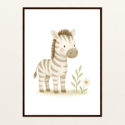 Zinni das Zebra Poster mit Holzrahmen von tinylearner