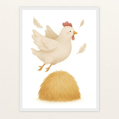 Hanni das Huhn - Motiv: "Heu" Poster mit Holzrahmen von tinylearner