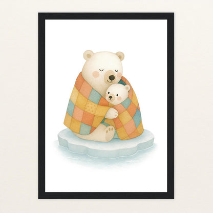 Pummel der Polarbär - Motiv: "Familie" Poster mit Holzrahmen von tinylearner