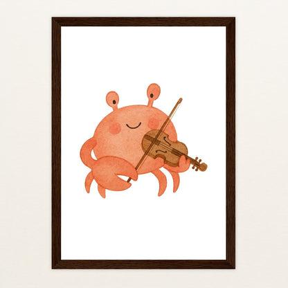 Krabbi der Krebs - Motiv: "Geige" Poster mit Holzrahmen von tinylearner