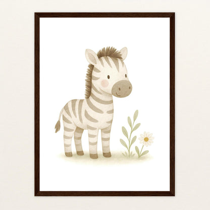 Zinni das Zebra Poster mit Holzrahmen von tinylearner
