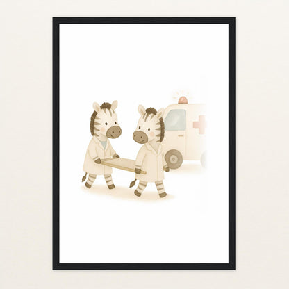 Zinni das Zebra - Motiv: "Krankenwagen" Poster mit Holzrahmen von tinylearner