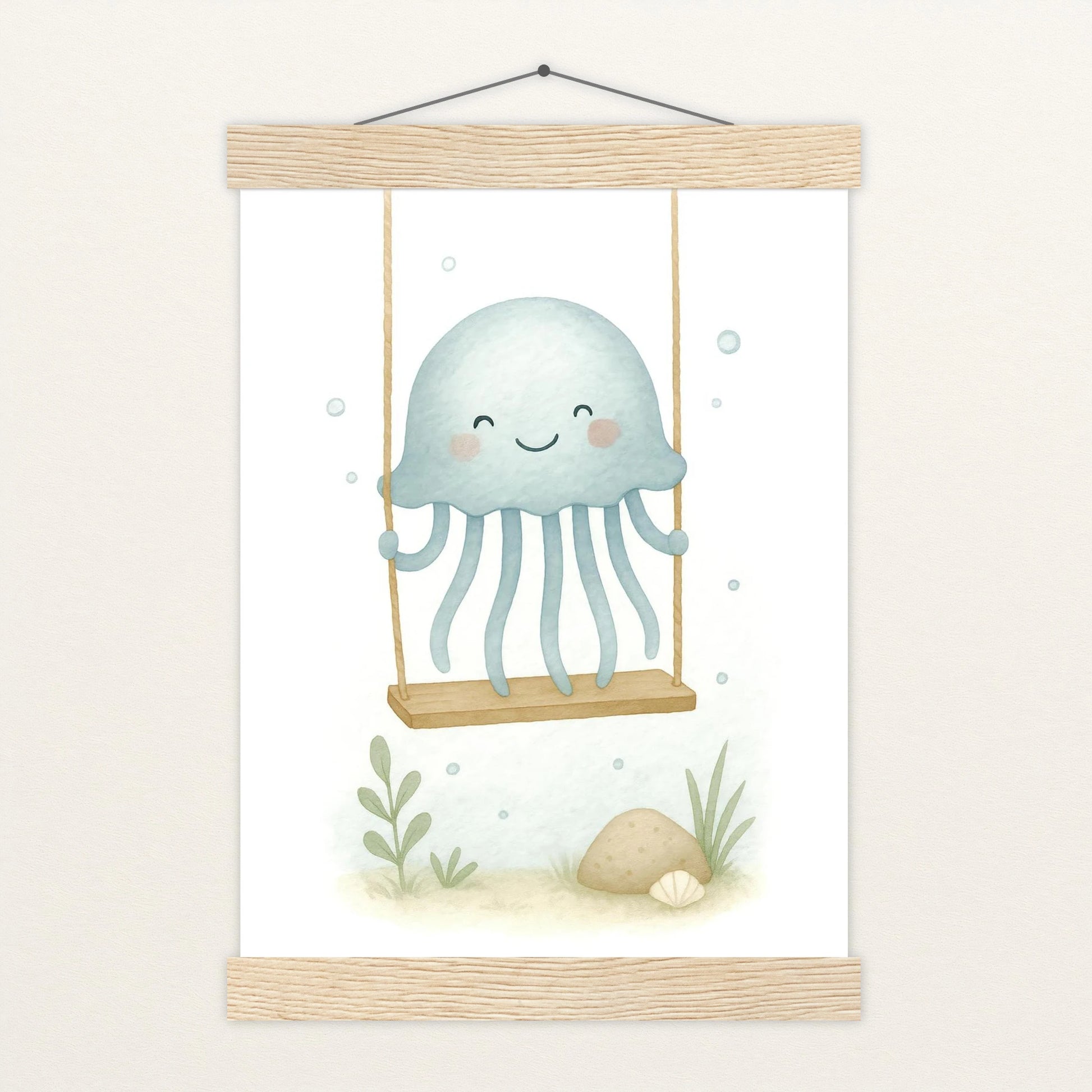 Quinn die Qualle - Motiv: "Schaukel" Poster mit Leisten von tinylearner