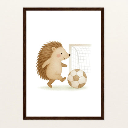Iggi der Igel - Motiv: "Fußball" Poster mit Holzrahmen von tinylearner