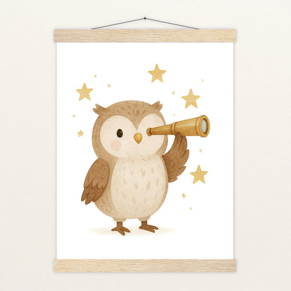 Emmi die Eule - Motiv: "Fernglas" Poster mit Leisten von tinylearner