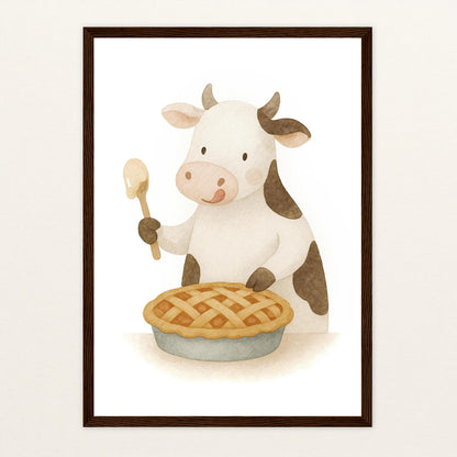 Klara die Kuh - Motiv: "Kuchen" Poster mit Holzrahmen von tinylearner
