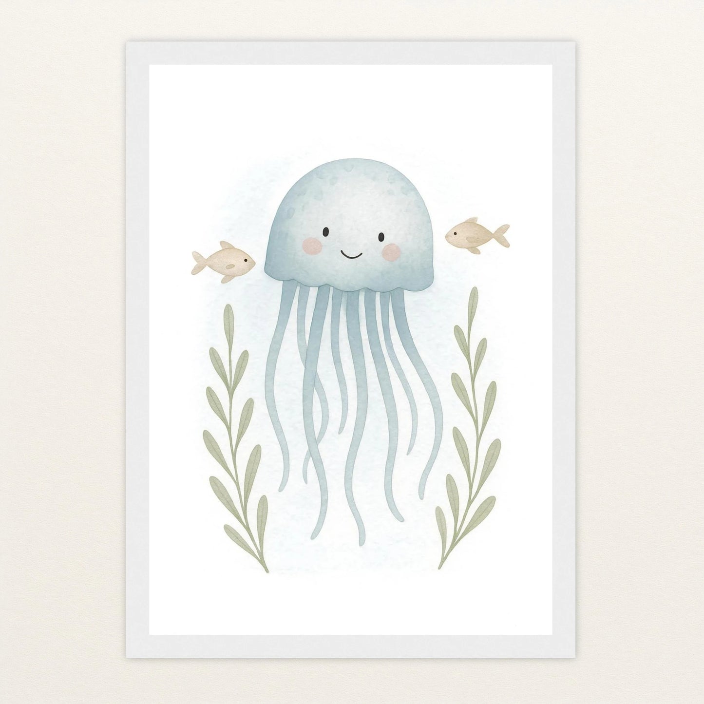 Quinn die Qualle Poster mit Holzrahmen von tinylearner