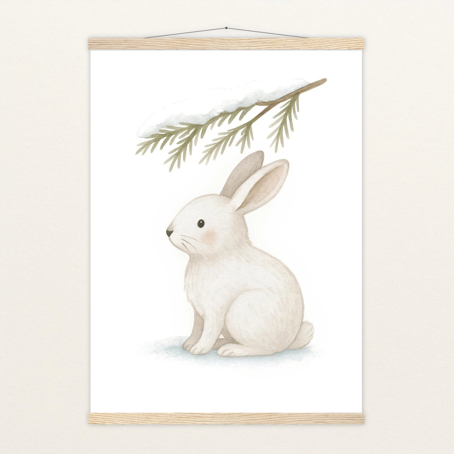Sina der Schneehase - Motiv: "Nadelzweig" Poster mit Leisten von tinylearner