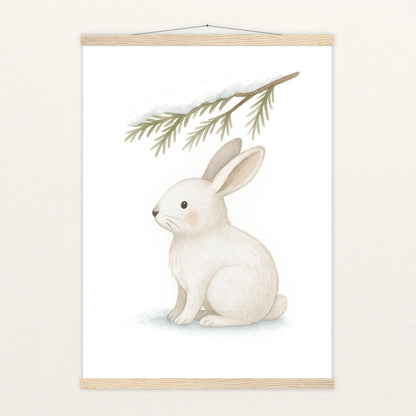 Sina der Schneehase - Motiv: "Nadelzweig" Poster mit Leisten von tinylearner