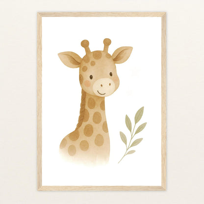 Greta die Giraffe Poster mit Holzrahmen von tinylearner