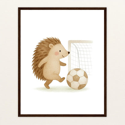 Iggi der Igel - Motiv: "Fußball" Poster mit Holzrahmen von tinylearner