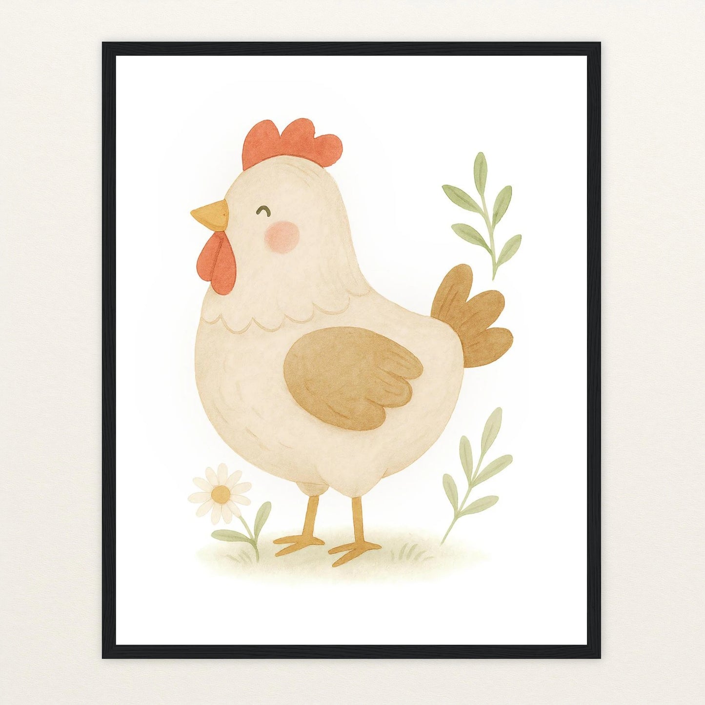 Hanni das Huhn Poster mit Holzrahmen von tinylearner