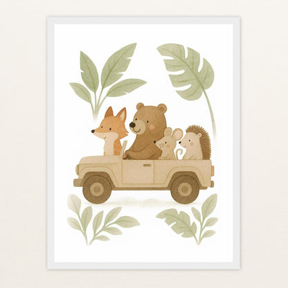 Tierfreunde - Motiv: "Safari" Poster mit Holzrahmen von tinylearner