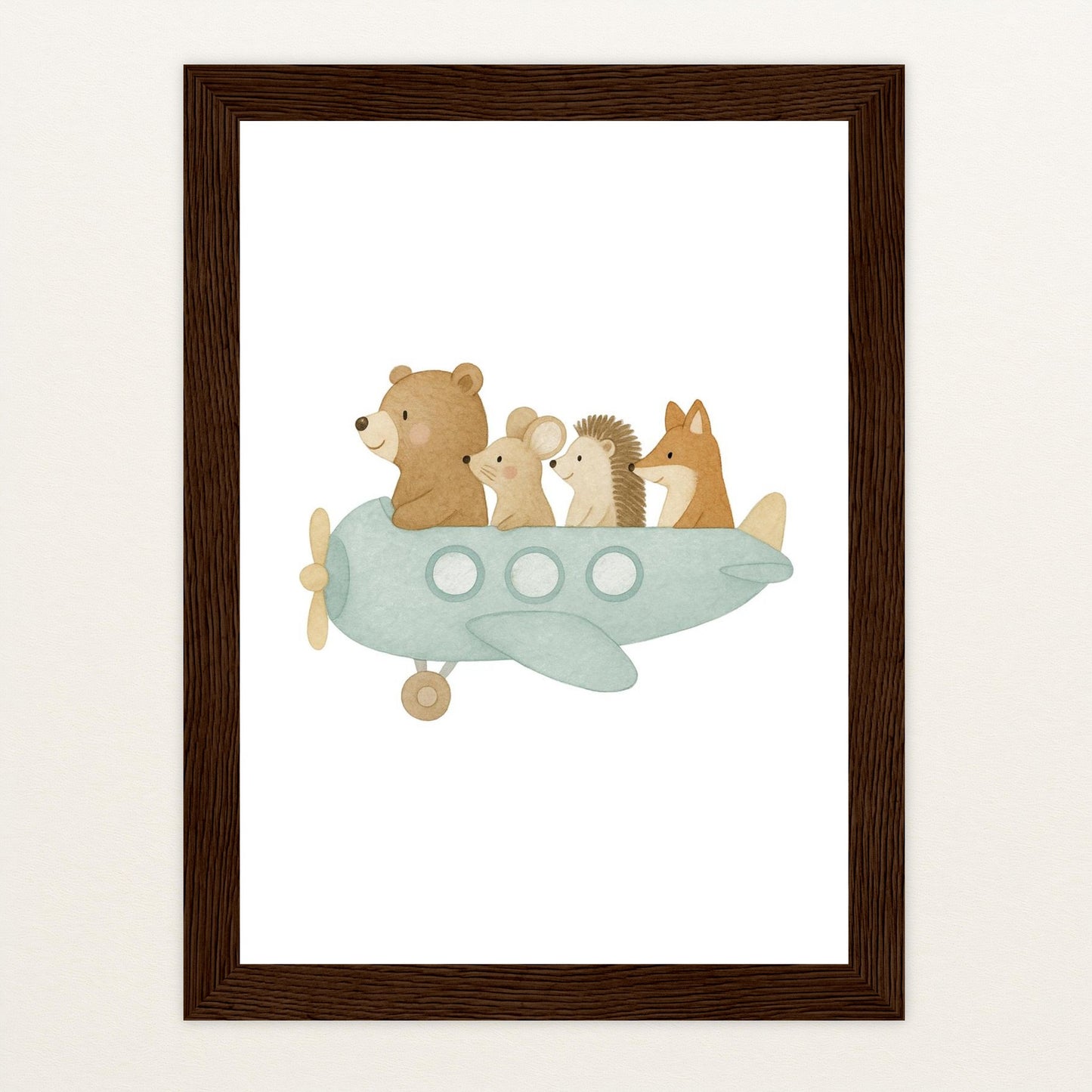 Tierfreunde - Motiv: "Flugzeug" Poster mit Holzrahmen von tinylearner