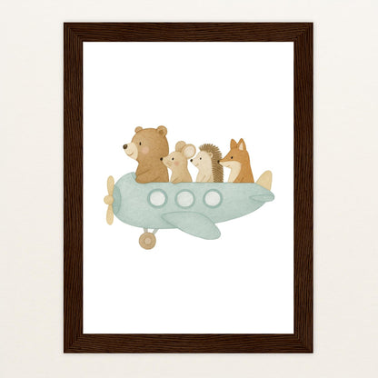 Tierfreunde - Motiv: "Flugzeug" Poster mit Holzrahmen von tinylearner