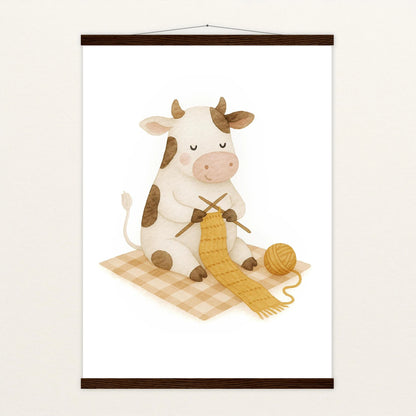 Klara die Kuh - Motiv: "Häkeln" Poster mit Leisten von tinylearner