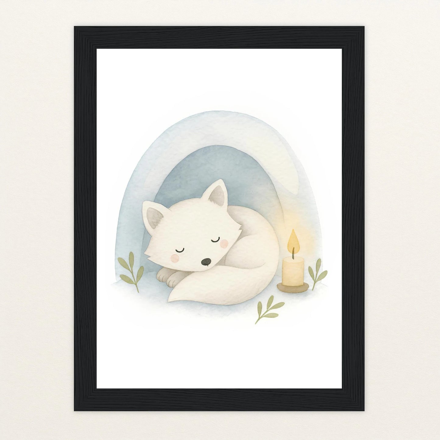 Pino der Polarfuchs - Motiv: "Schneehöhle" Poster mit Holzrahmen von tinylearner