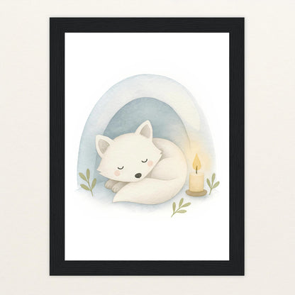 Pino der Polarfuchs - Motiv: "Schneehöhle" Poster mit Holzrahmen von tinylearner