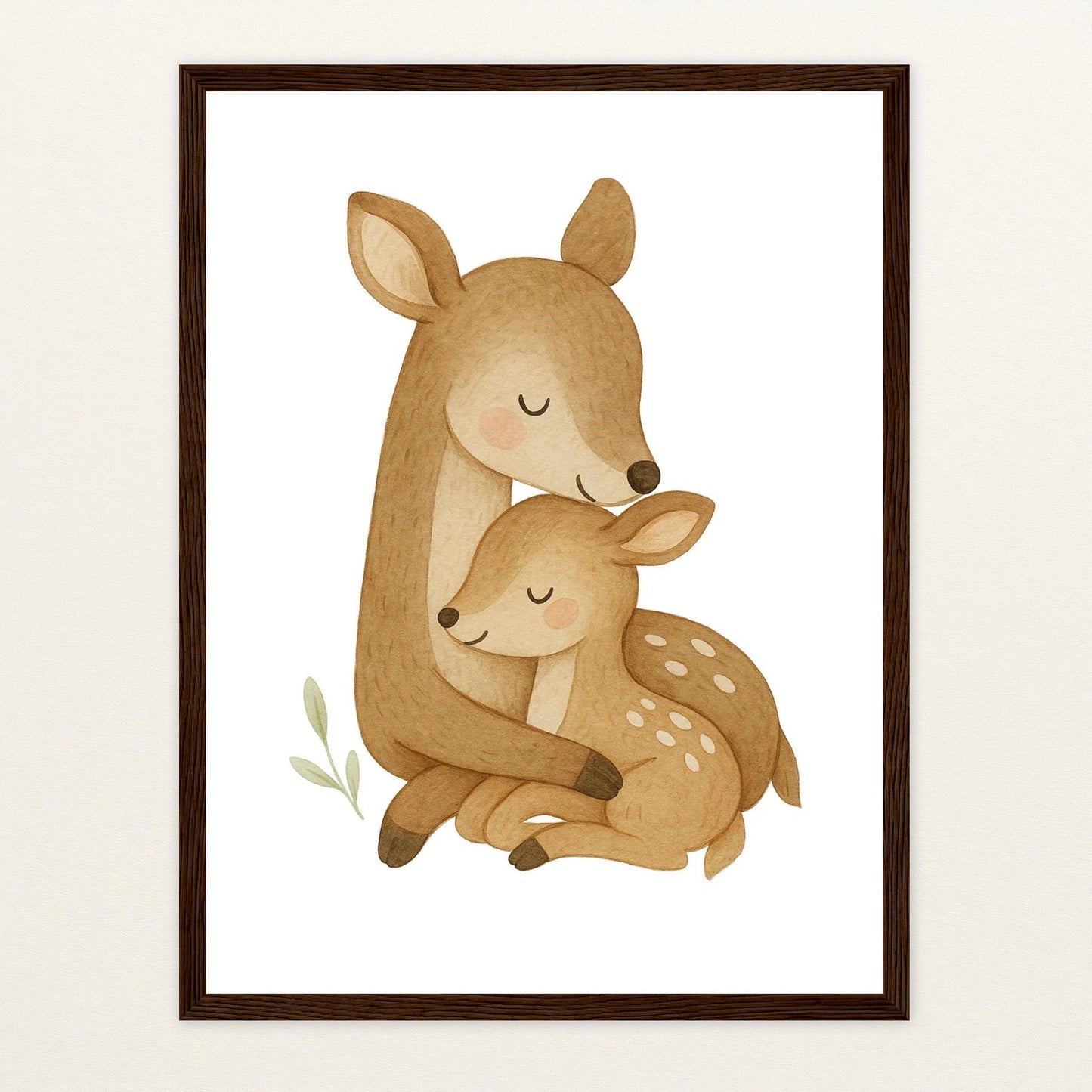 Ria das Reh - Motiv: "Kuscheln" Poster mit Holzrahmen von tinylearner