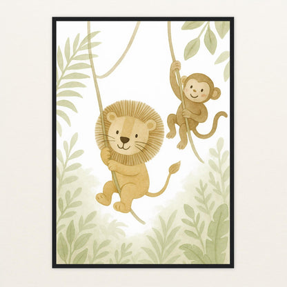 Tierfreunde - Motiv: "Lianen" Poster mit Holzrahmen von tinylearner