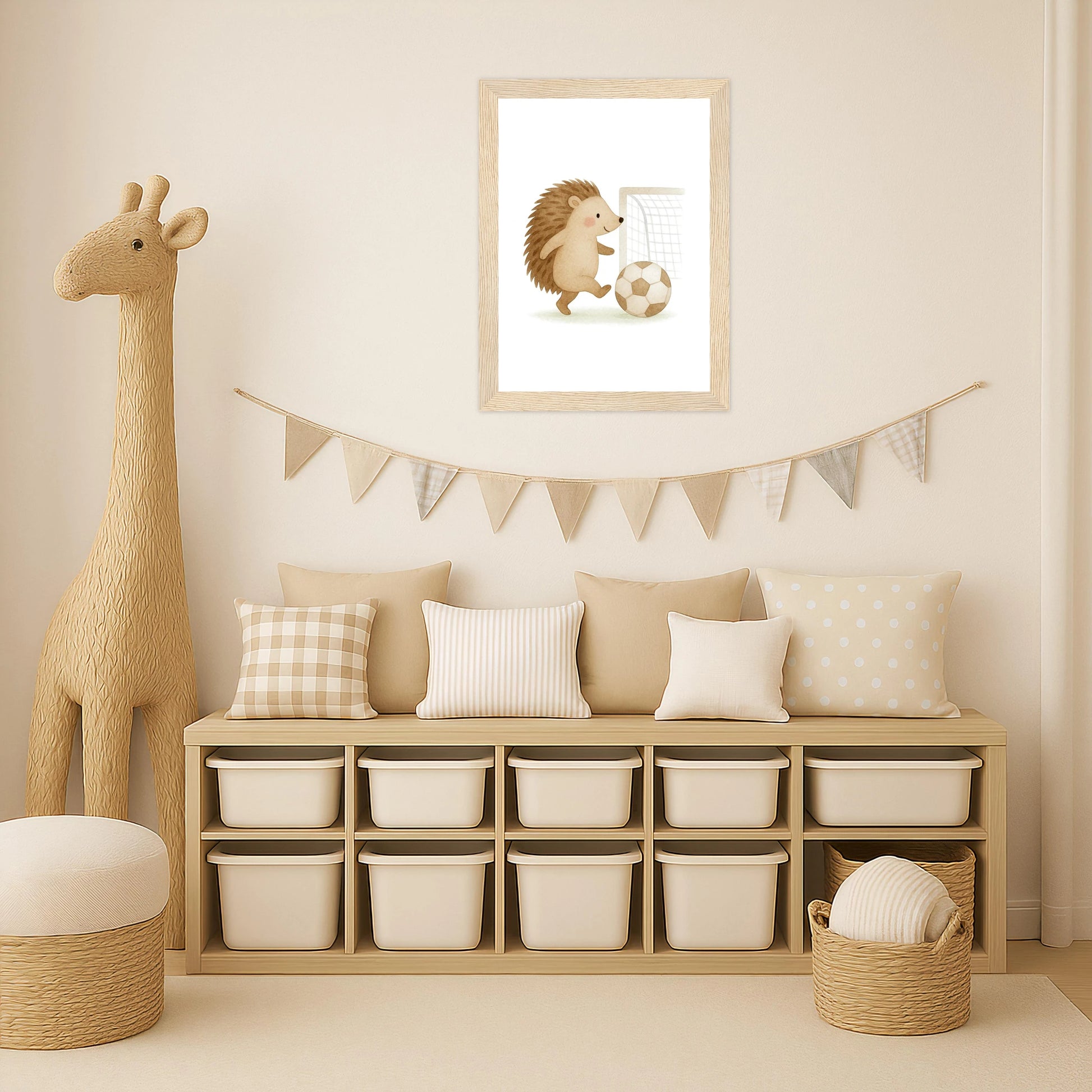 Iggi der Igel - Motiv: "Fußball" Poster mit Holzrahmen von tinylearner