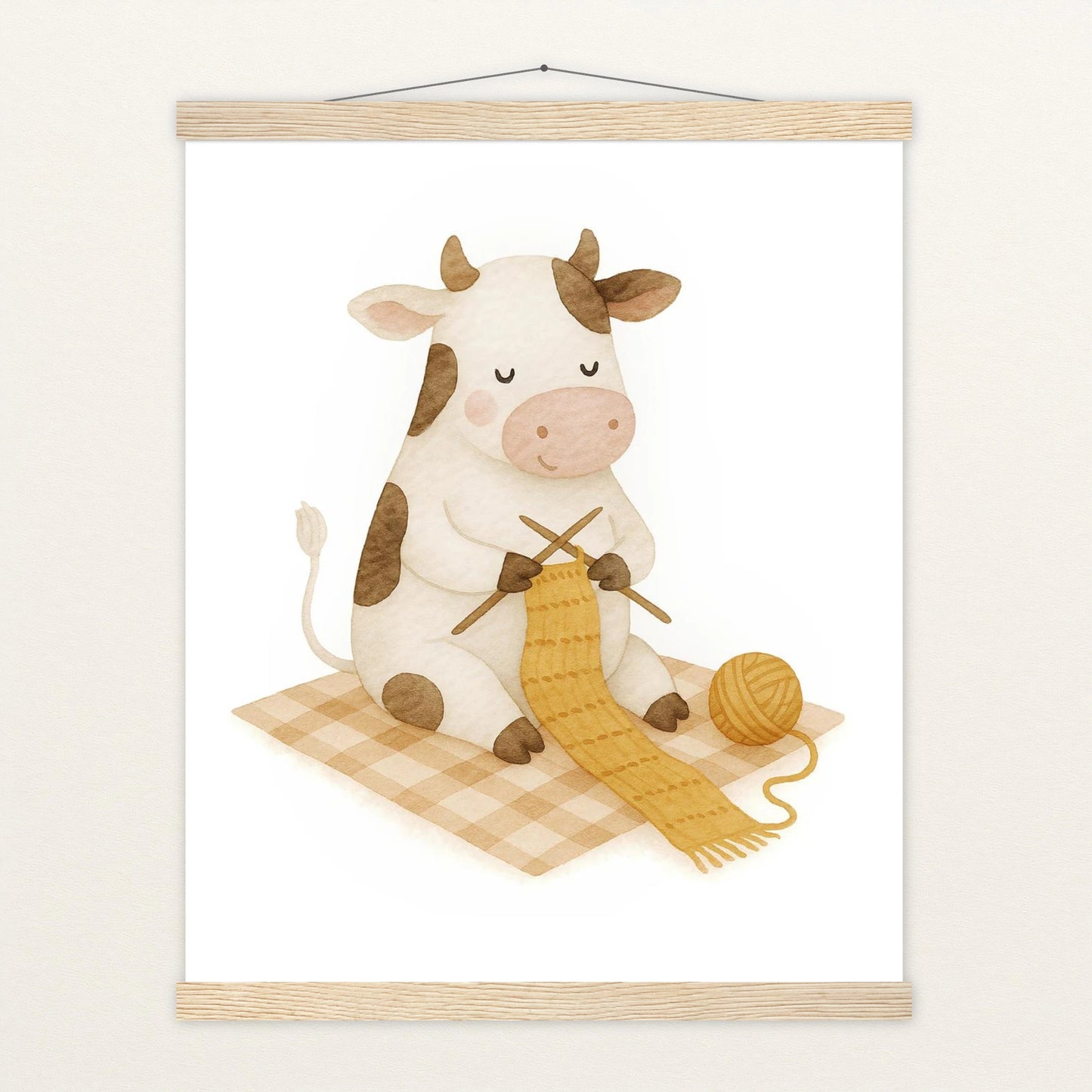 Klara die Kuh - Motiv: "Häkeln" Poster mit Leisten von tinylearner