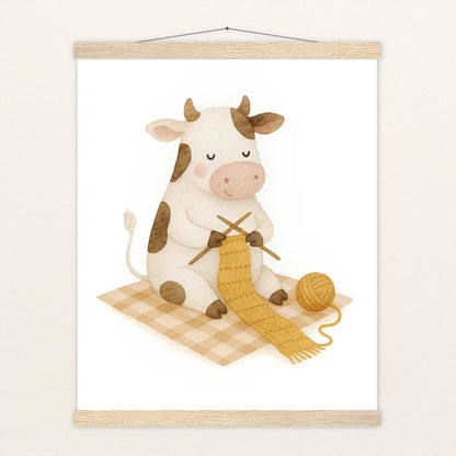 Klara die Kuh - Motiv: "Häkeln" Poster mit Leisten von tinylearner