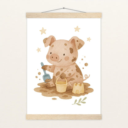 Susi das Schwein - Motiv: "Sandkasten" Poster mit Leisten von tinylearner
