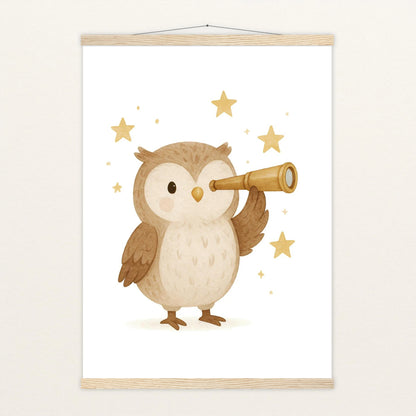 Emmi die Eule - Motiv: "Fernglas" Poster mit Leisten von tinylearner