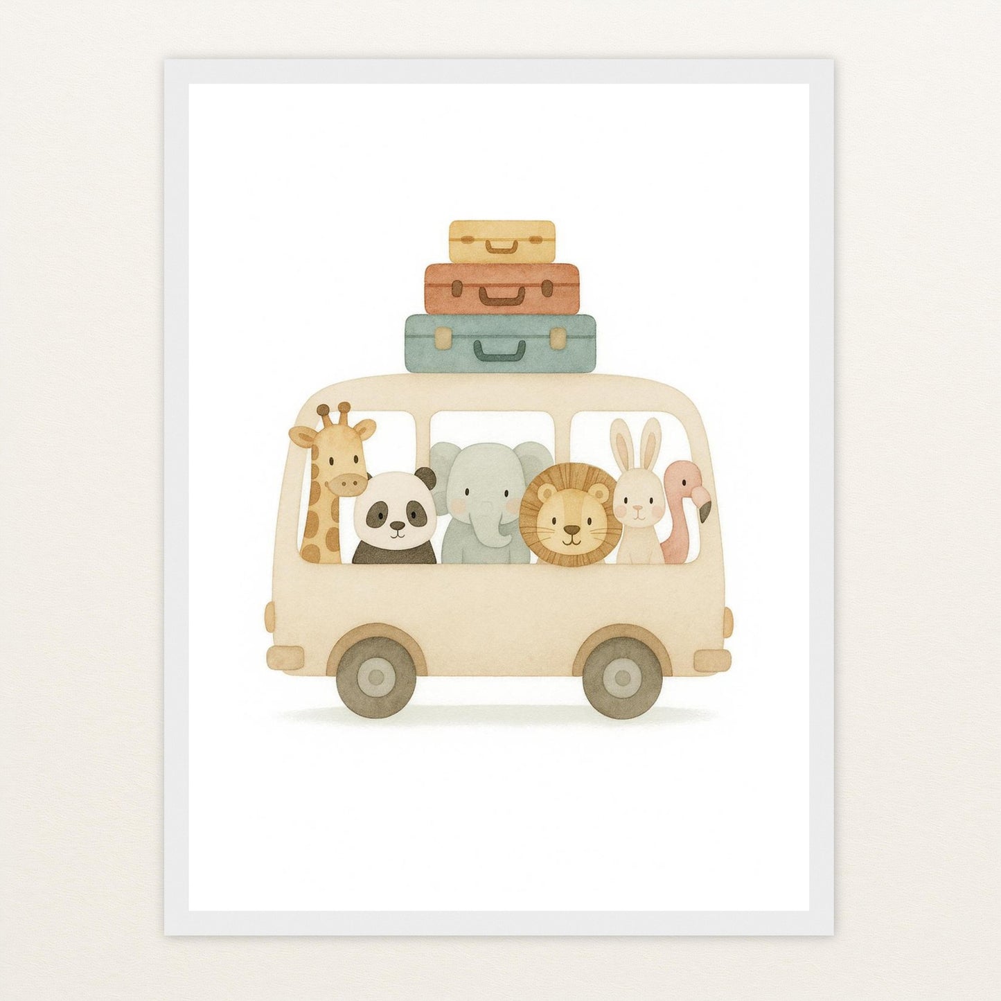 Tierfreunde - Motiv: "Reisebus" Poster mit Holzrahmen von tinylearner