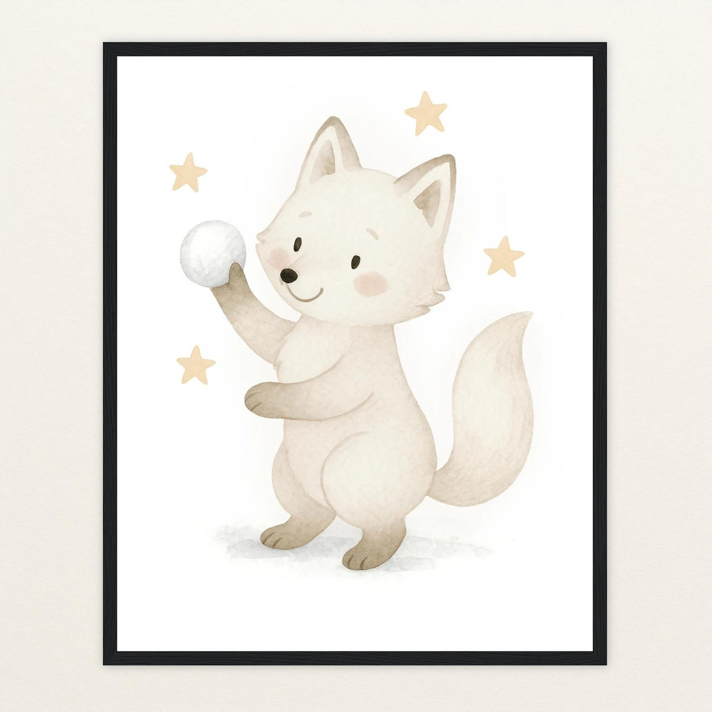 Pino der Polarfuchs - Motiv: "Schneeball" Poster mit Holzrahmen von tinylearner