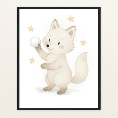 Pino der Polarfuchs - Motiv: "Schneeball" Poster mit Holzrahmen von tinylearner
