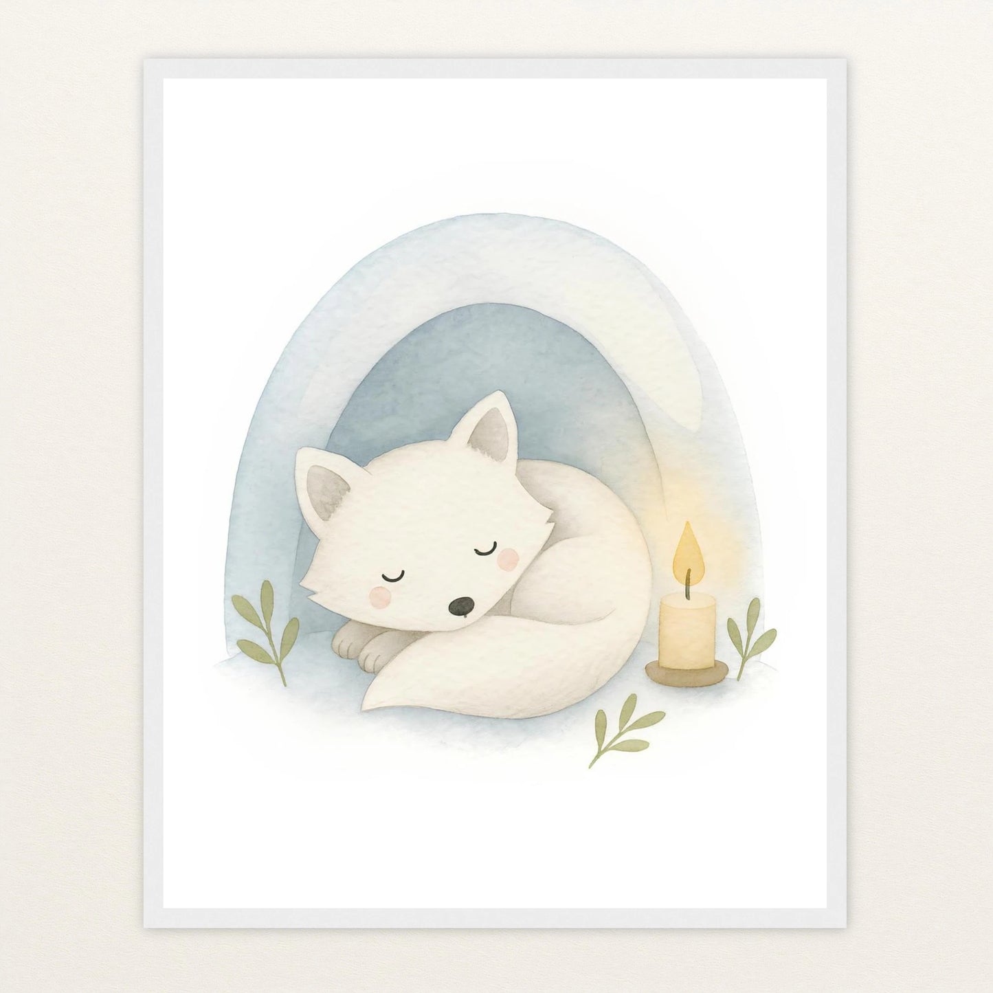 Pino der Polarfuchs - Motiv: "Schneehöhle" Poster mit Holzrahmen von tinylearner