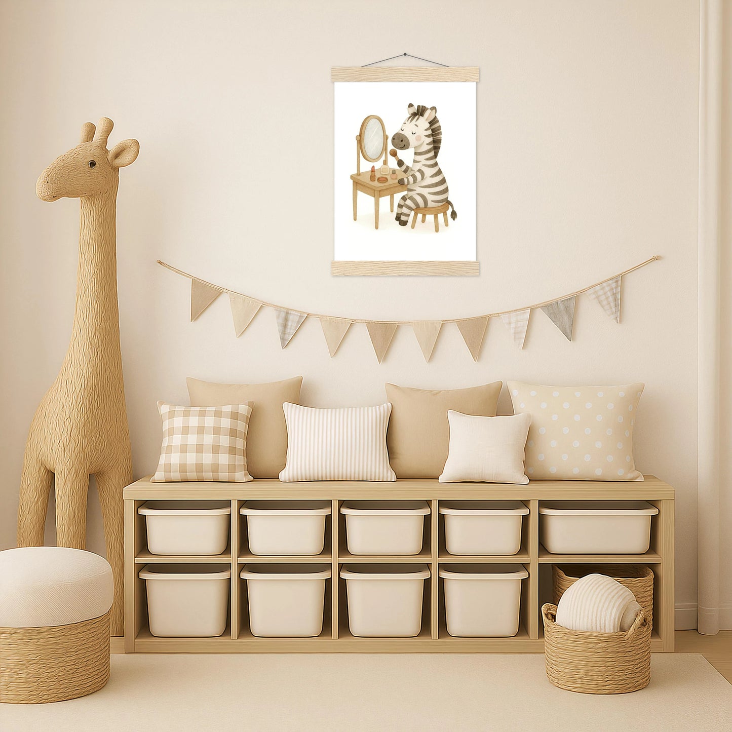 Zinni das Zebra - Motiv: "Schminken" Poster mit Leisten von tinylearner