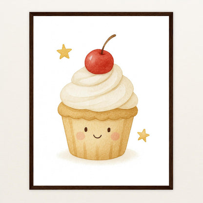 Süßes: Cupcake Poster mit Holzrahmen von tinylearner