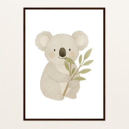 Kori der Koala - Motiv: "Eukalyptus" Poster mit Holzrahmen von tinylearner