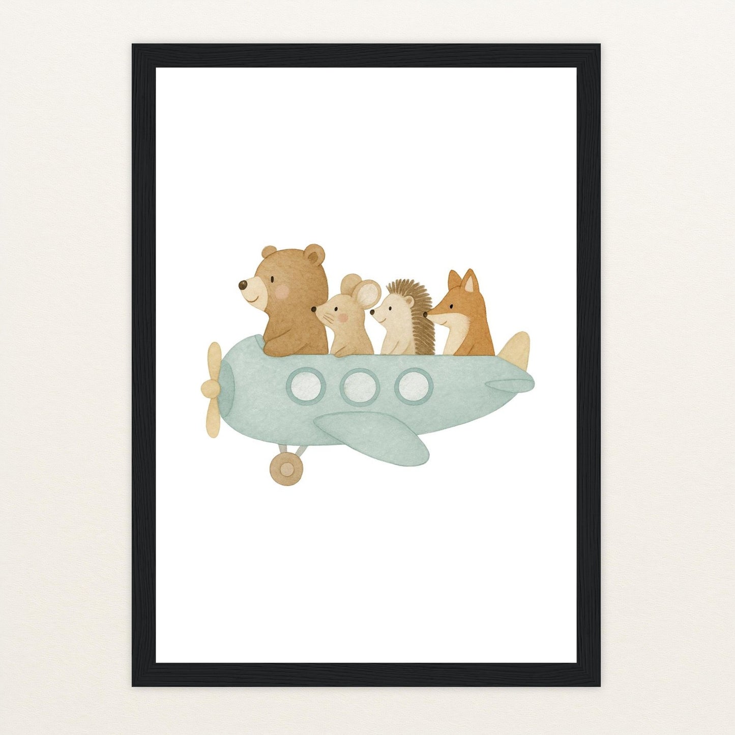 Tierfreunde - Motiv: "Flugzeug" Poster mit Holzrahmen von tinylearner