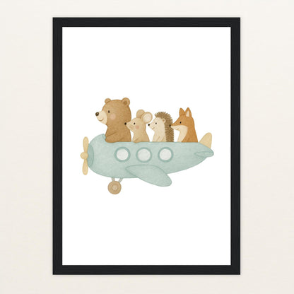 Tierfreunde - Motiv: "Flugzeug" Poster mit Holzrahmen von tinylearner