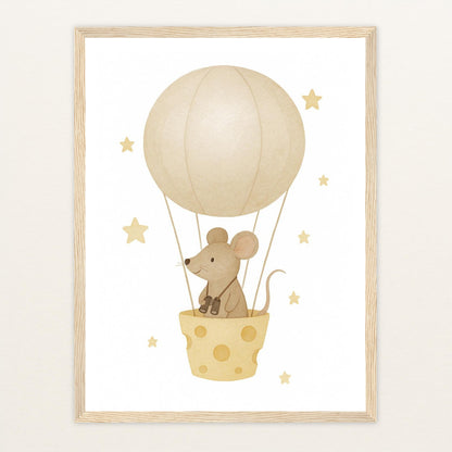 Mimi die Maus - Motiv: "Heißluftballon" Poster mit Holzrahmen von tinylearner