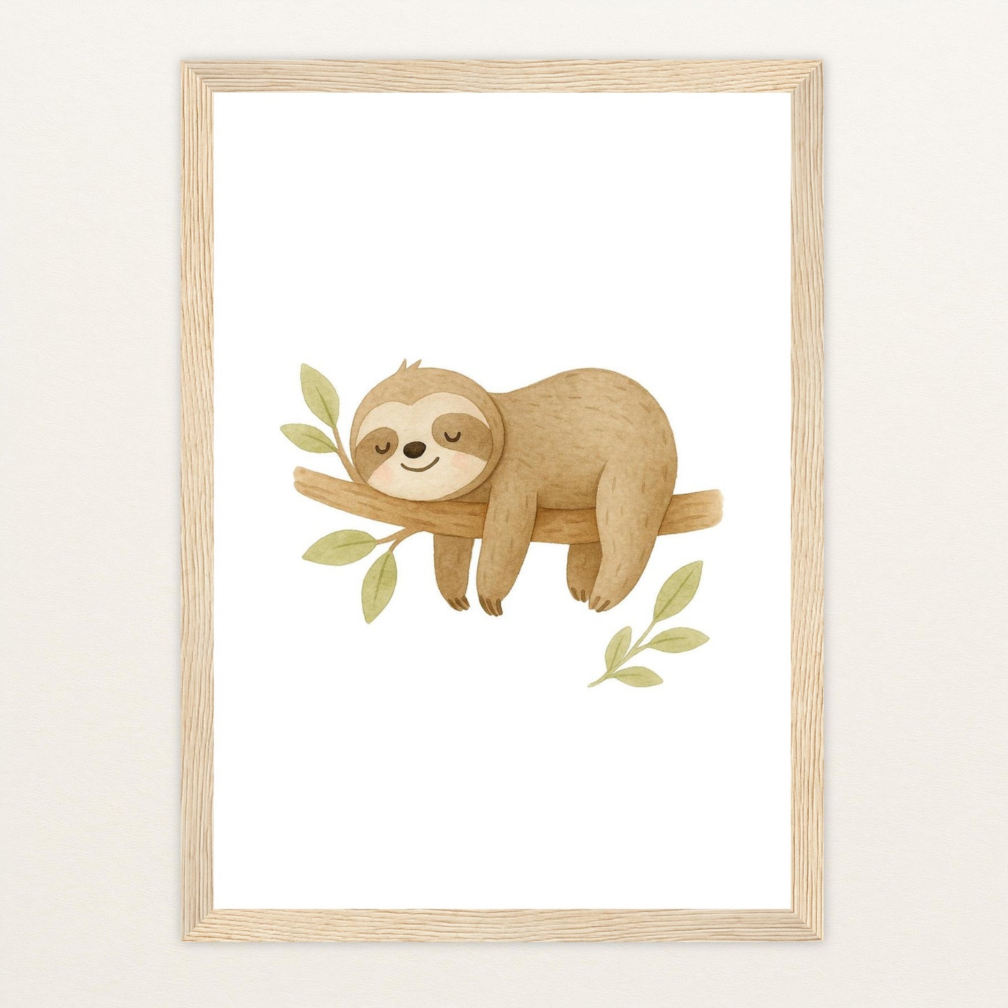 Fred das Faultier Poster mit Holzrahmen von tinylearner