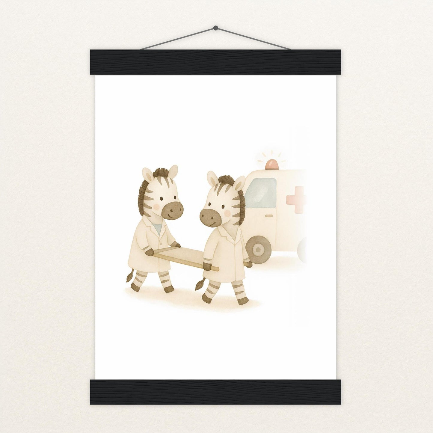 Zinni das Zebra - Motiv: "Krankenwagen" Poster mit Leisten von tinylearner