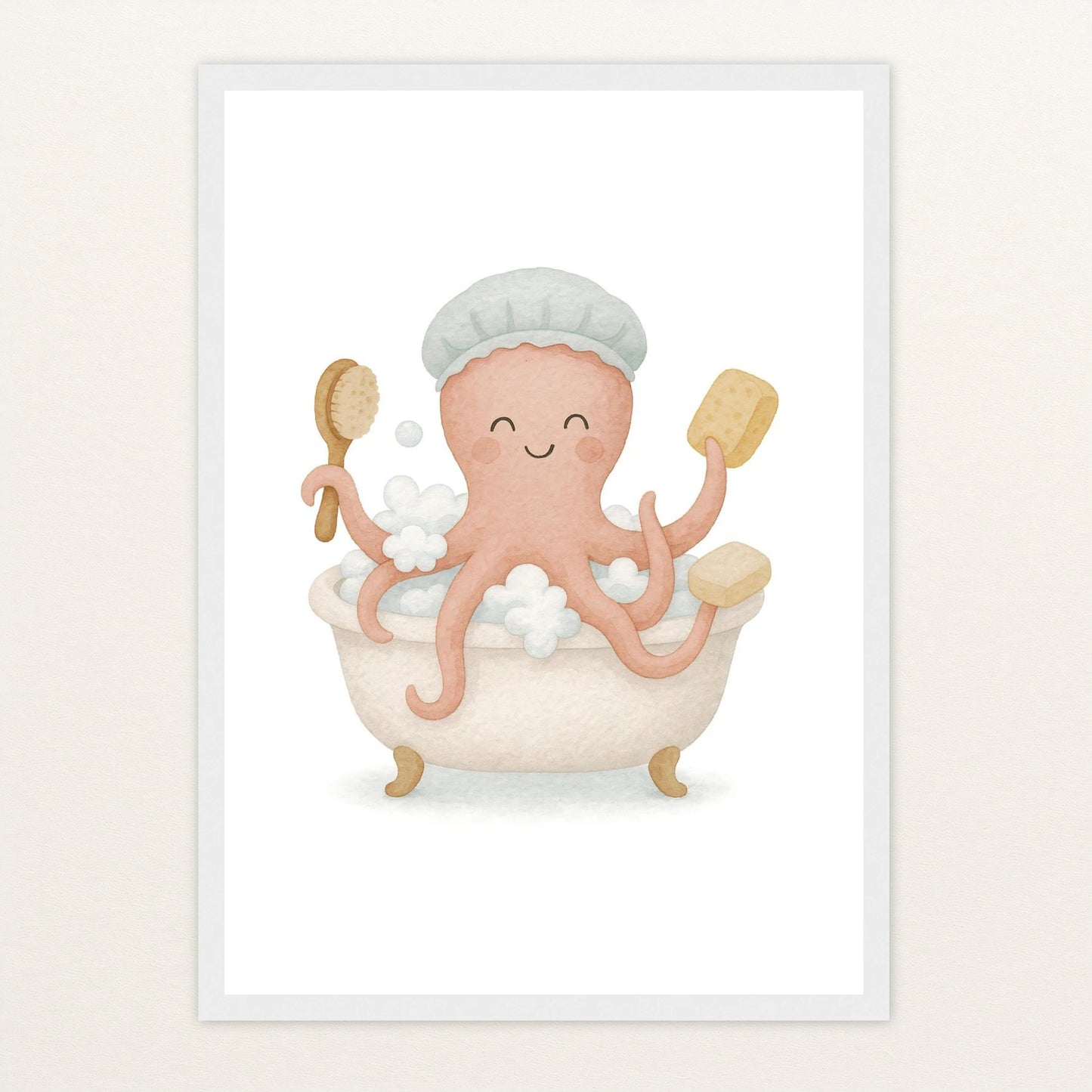 Tilli der Tintenfisch - Motiv: "Baden" Poster mit Holzrahmen von tinylearner