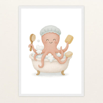 Tilli der Tintenfisch - Motiv: "Baden" Poster mit Holzrahmen von tinylearner