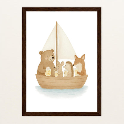 Tierfreunde - Motiv: "Segelschiff" Poster mit Holzrahmen von tinylearner