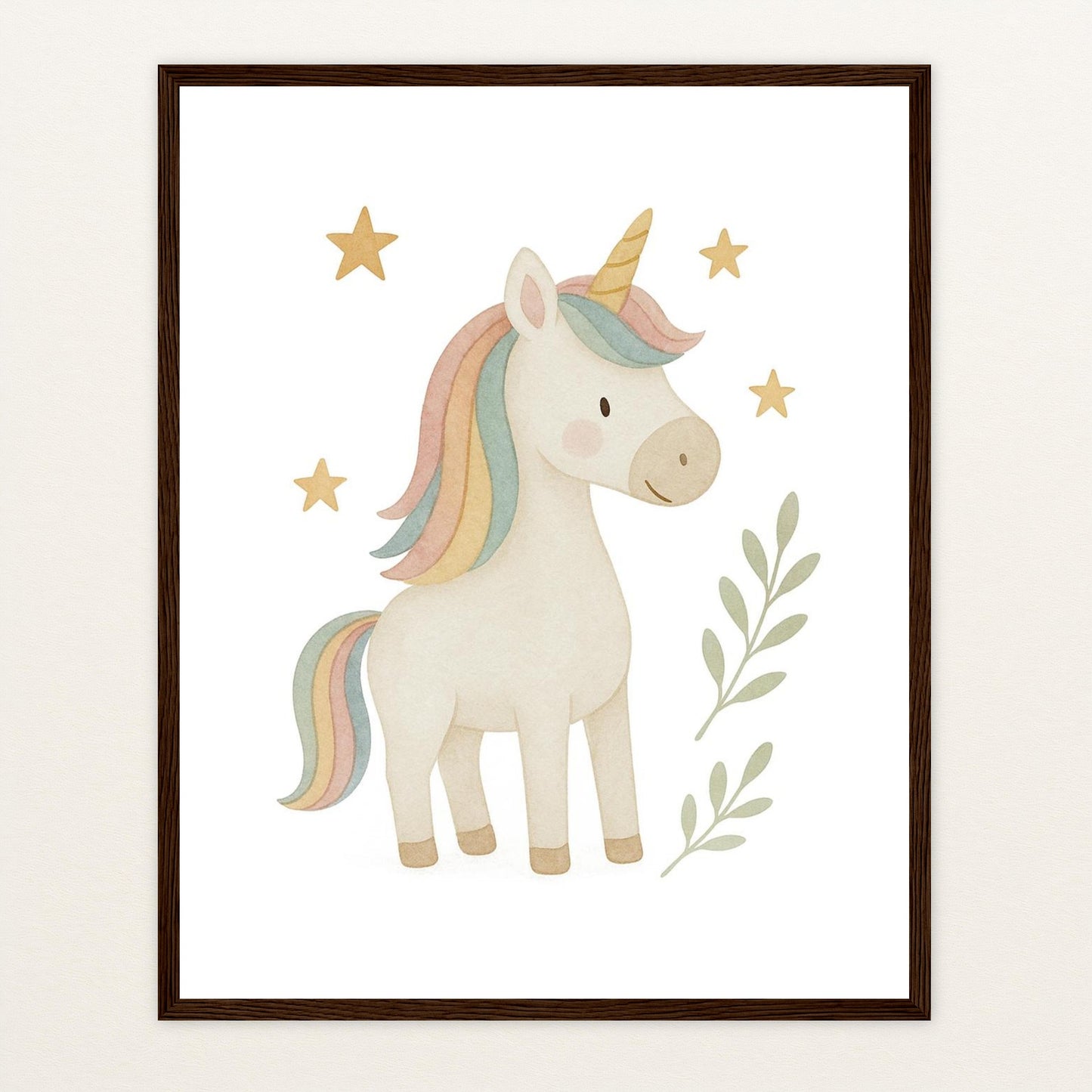 Luni das Einhorn Poster mit Holzrahmen von tinylearner